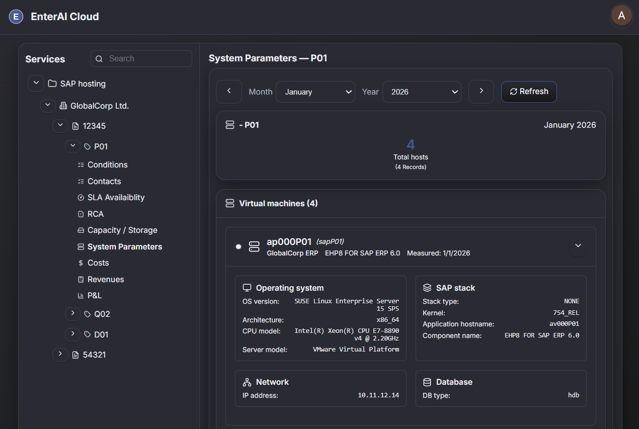 System parameters report